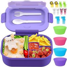 Cargar imagen en el visor de la galería, Kids Bento Lunch Box Leakproof Lunch Box with 4 Compartments Lunch Containers with Tableware Kids Bento School Lunch Boxes with Container 44oz, Microwave Dishwasher Freezer Safe (Blue)