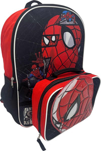 Fast Forward Mochila desplegable con licencia para niños de 16 pulgadas con lonchera (Spiderman-negro), Multi colorido, Spiderman-negro