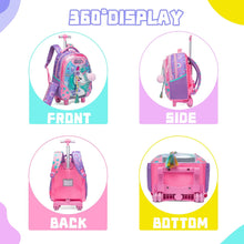 Cargar imagen en el visor de la galería, Meetbelify Unicorn Rolling Backpack for Girls Backpacks with Wheels for Elementary Preschool Students 3 in 1 Carry on Travel Luggage Kids Suitcase with Lunch Box Pencil Case for Girls Age 8-10