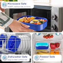 Cargar imagen en el visor de la galería, Kids Bento Lunch Box Leakproof Lunch Box with 4 Compartments Lunch Containers with Tableware Kids Bento School Lunch Boxes with Container 44oz, Microwave Dishwasher Freezer Safe (Blue)