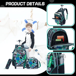 HTgroce Dinosaurio Mochila Con Ruedas Niño, Mochila Ruedas Niño, Mochilas Escolares Con Ruedas 8 años