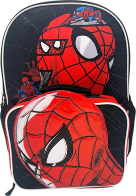 Fast Forward Mochila desplegable con licencia para niños de 16 pulgadas con lonchera (Spiderman-negro), Multi colorido, Spiderman-negro