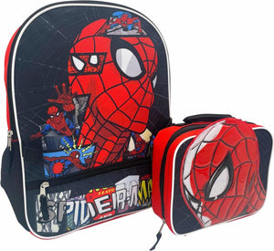 Fast Forward Mochila desplegable con licencia para niños de 16 pulgadas con lonchera (Spiderman-negro), Multi colorido, Spiderman-negro