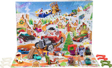 Cargar imagen en el visor de la galería, Hot Wheels Toy Cars &amp; Playset, 2025 Advent Calendar with 10 Vehicles in 1:64 Scale, 10 Ornament Clips &amp; 14 Winter-Themed Accessories
