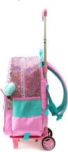Cargar imagen en el visor de la galería, Backpack with Wheels for Girls Cute Rolling Pink Cat School Backpack Kids Sequin Roller Luggage Suitcase for Elementary Kindergarten Students with Lunch Box Pencil Case for Girls 5-12 Years Old