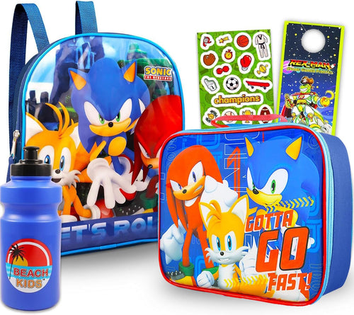 Nintendo Sonic the Hedgehog Backpack with Lunch Box Set - Bundle with 11