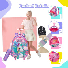 Cargar imagen en el visor de la galería, Meetbelify Unicorn Rolling Backpack for Girls Backpacks with Wheels for Elementary Preschool Students 3 in 1 Carry on Travel Luggage Kids Suitcase with Lunch Box Pencil Case for Girls Age 8-10