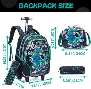 HTgroce Dinosaurio Mochila Con Ruedas Niño, Mochila Ruedas Niño, Mochilas Escolares Con Ruedas 8 años