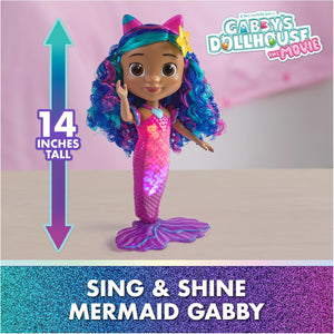 Gabby's Dollhouse: The Movie, Sing & Shine Mermaid Gabby, Waterproof Mermaid Doll with Lights & Sounds, Kids Toys for Girls & Boys Ages 3 and Up