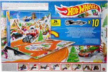 Cargar imagen en el visor de la galería, Hot Wheels Toy Cars &amp; Playset, 2025 Advent Calendar with 10 Vehicles in 1:64 Scale, 10 Ornament Clips &amp; 14 Winter-Themed Accessories