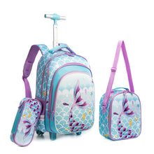 Cargar imagen en el visor de la galería, Meetbelify Unicorn Rolling Backpack for Girls Backpacks with Wheels for Elementary Preschool Students 3 in 1 Carry on Travel Luggage Kids Suitcase with Lunch Box Pencil Case for Girls Age 8-10