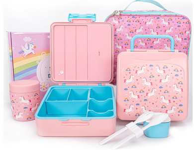 Set de Lonchera (Bento Box, Lonchera, Cubiertos, Termo para bebidas calientes)- Diseño Unicornio 2