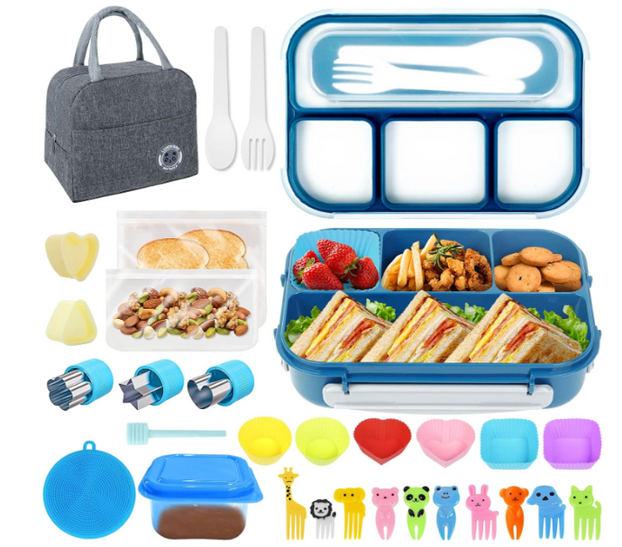 Set de Lonchera Completo- Bento Box, Lonchera y Accesorios (Color Azul )