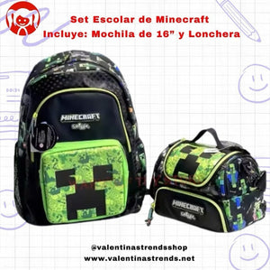 Set de Mochila18" de Minecraft marca smiggle, incluye lonchera